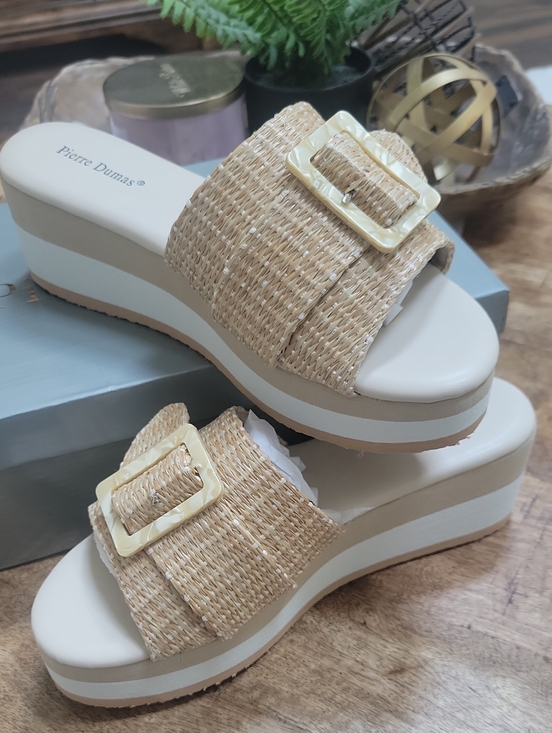 Pierre Dumas Shoes - Pierre Dumas Natural Woven Platform Slide Sandals with Buckle Accent Size 9